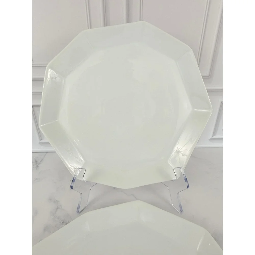 RARE! Pair (2) West Elm White Porcelain Nonagon Dinner Plates 10 3/4
